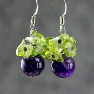 Sundance Amethyst and Peridot and Sterling Silver Grape drop earrings
